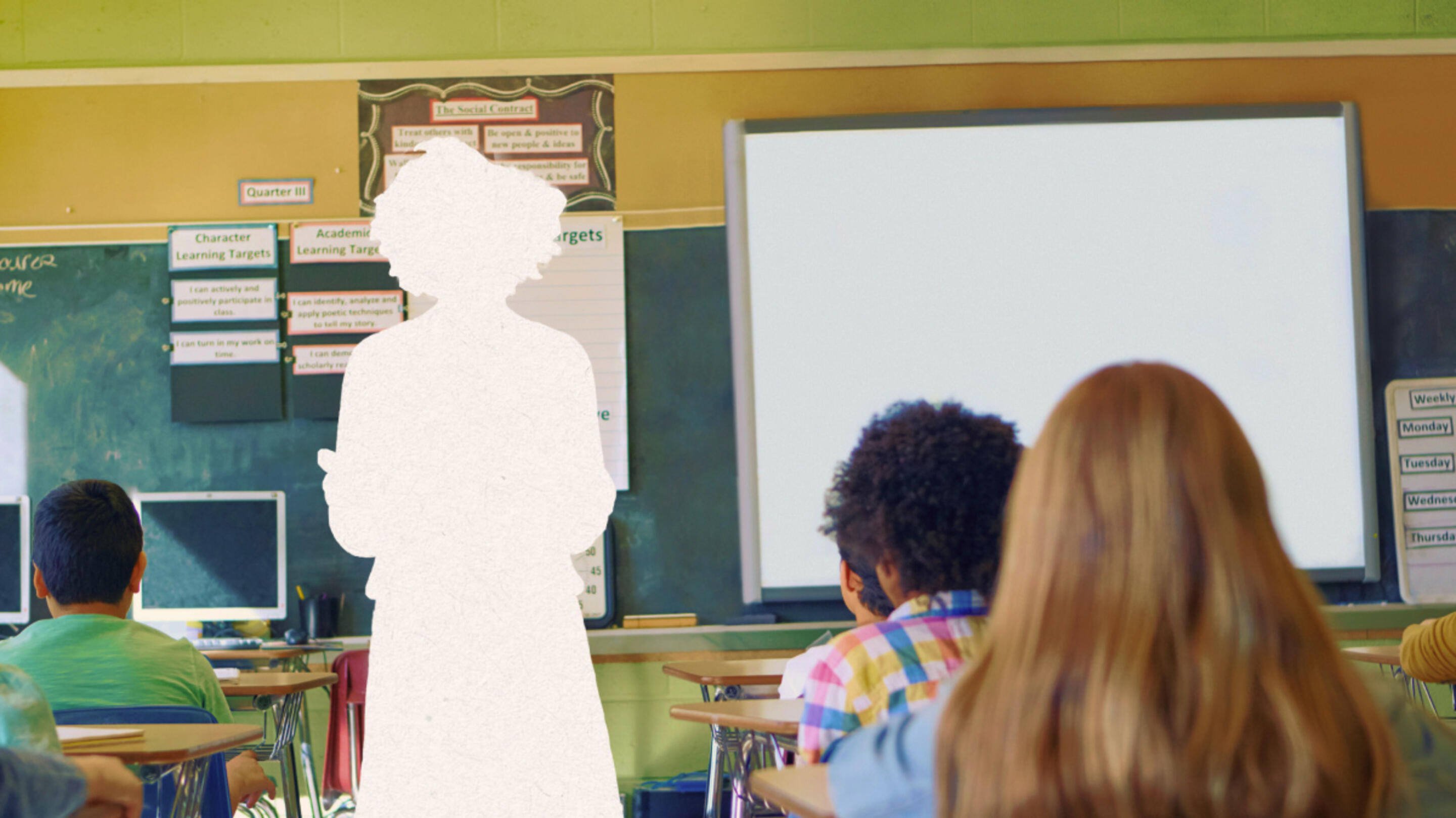 Image of a missing teacher in a classroom